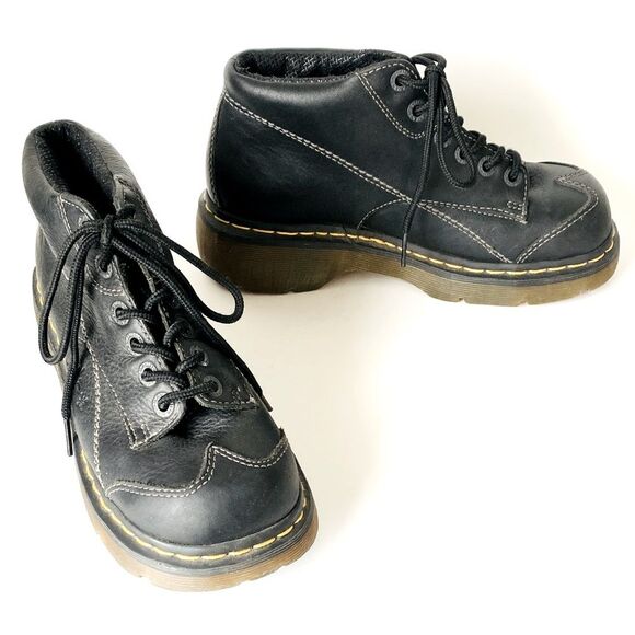 DR. MARTENS Vintage Y2K Black Leather 12278 Daisy Chunky Platform Ankle Boots